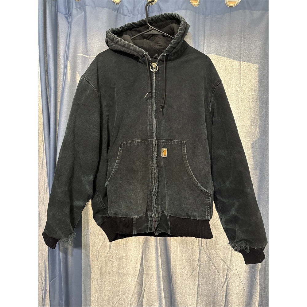 Carhartt J140 BLK Men's Large Regular Jacket Black USA WORN DISTRESSED